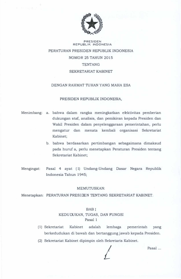 Peraturan Presiden Nomor 25 Tahun 2015