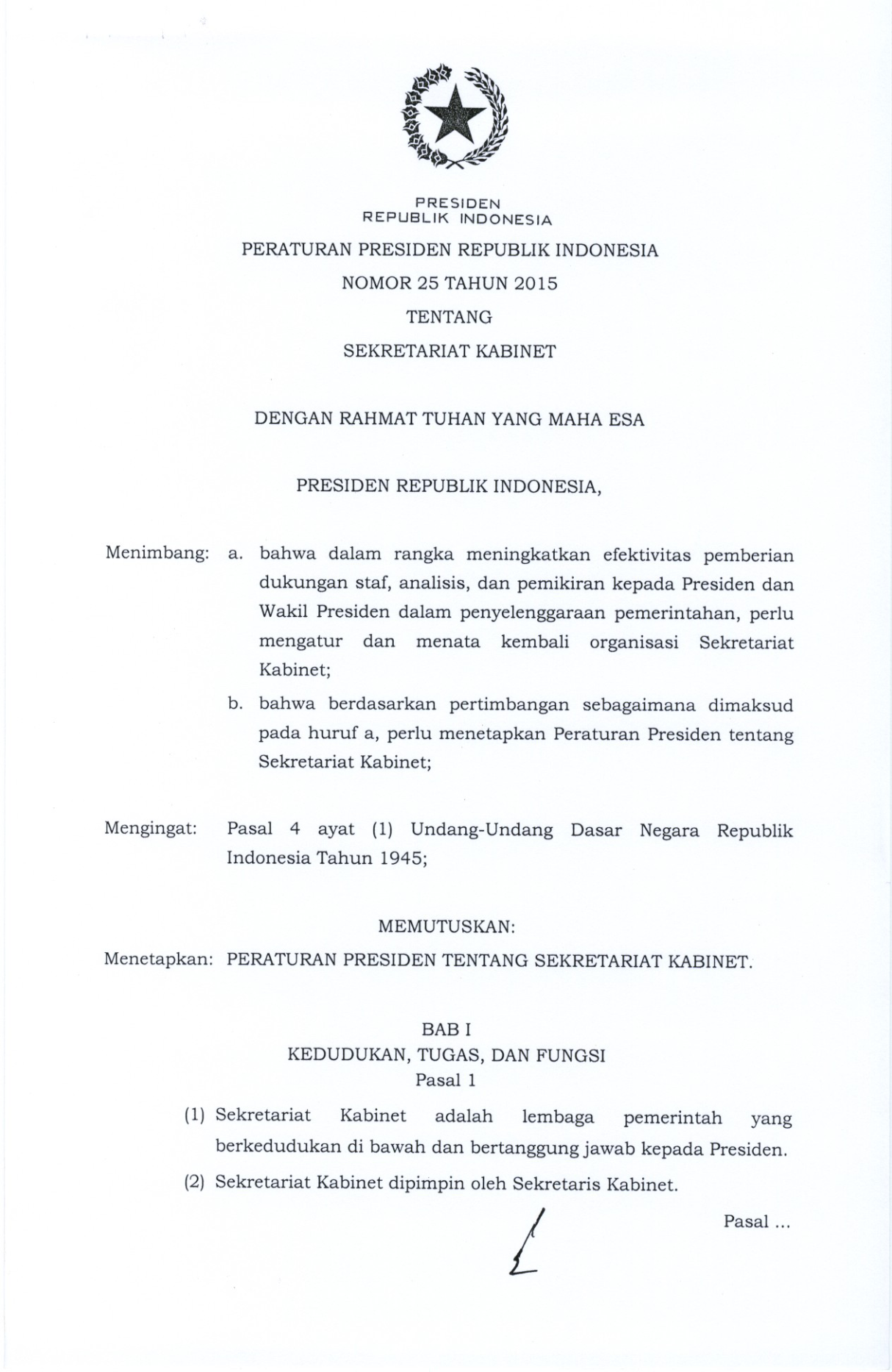 Peraturan Presiden Nomor 25 Tahun 2015