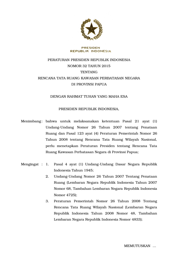 Peraturan Presiden Nomor 32 Tahun 2015