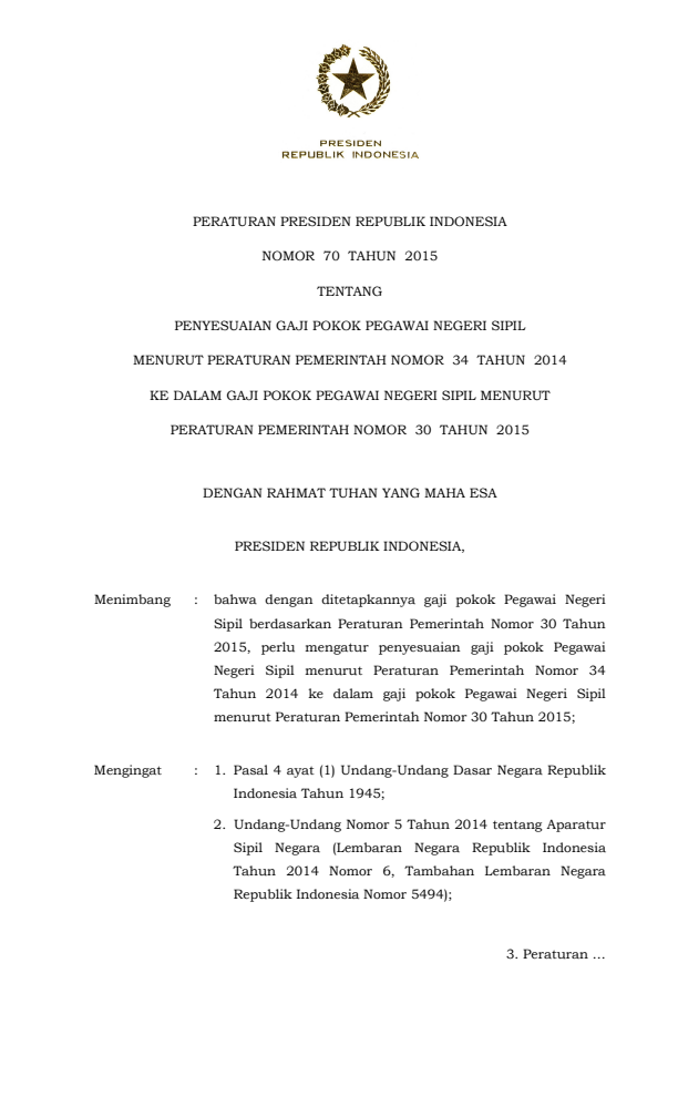 Peraturan Presiden Nomor 70 Tahun 2015