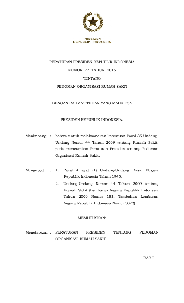 Peraturan Presiden Nomor 77 Tahun 2015