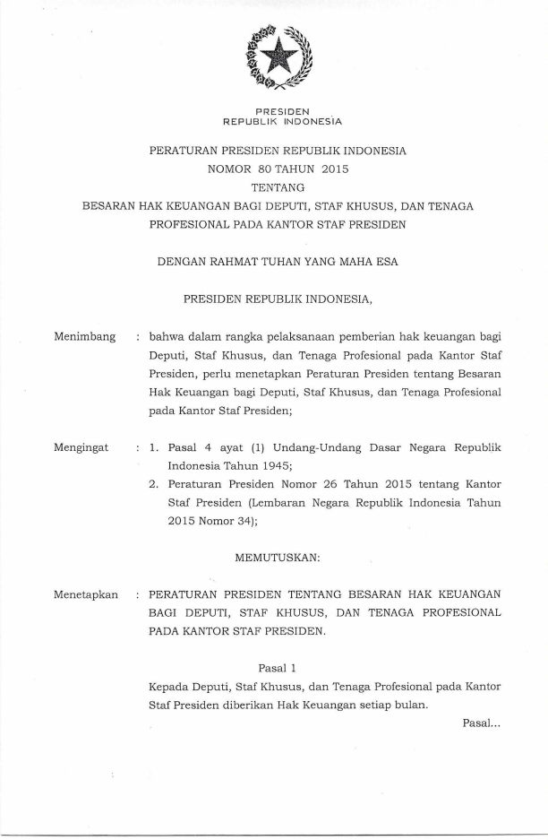 Peraturan Presiden Nomor 80 Tahun 2015