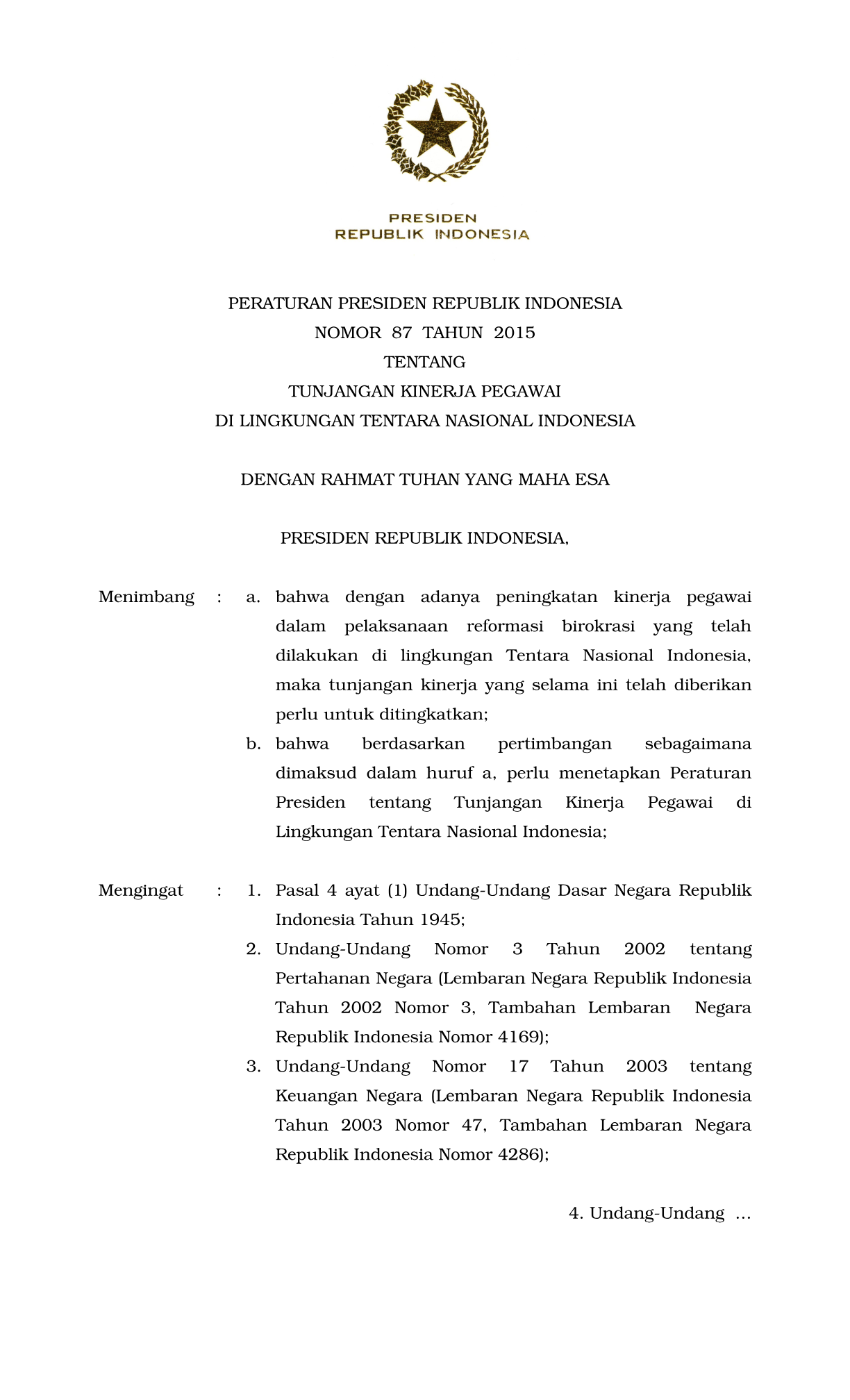 Peraturan Presiden Nomor 87 Tahun 2015