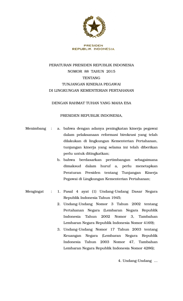 Peraturan Presiden Nomor 88 Tahun 2015