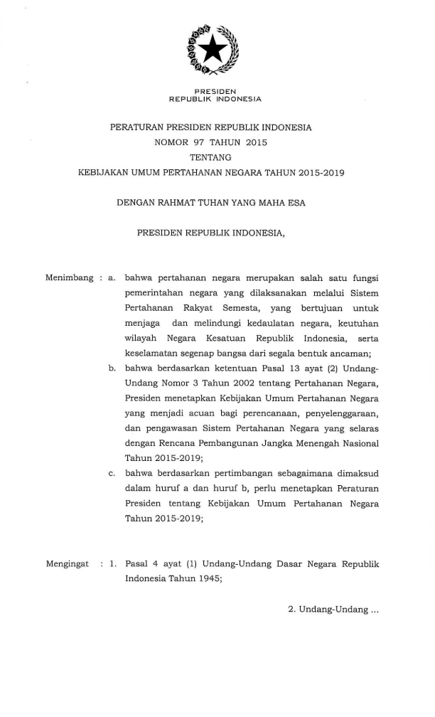 Peraturan Presiden Nomor 97 Tahun 2015