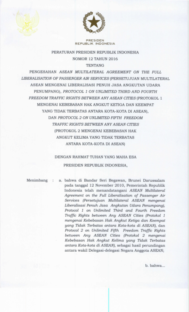 Peraturan Presiden Nomor 12 Tahun 2016