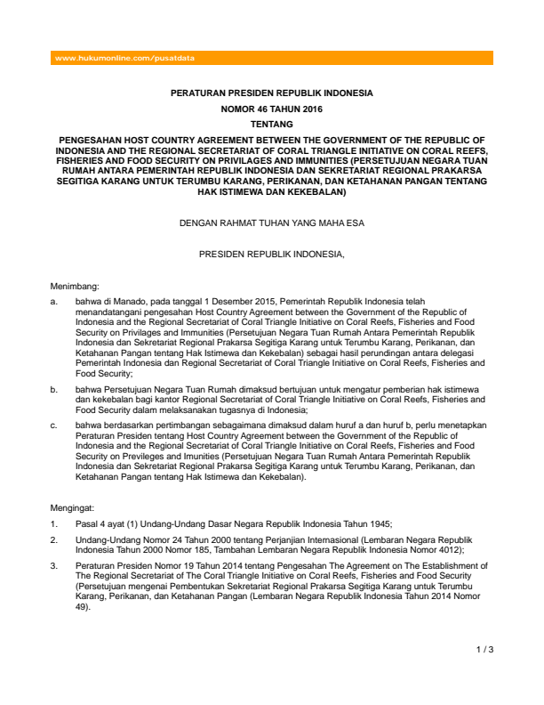 Peraturan Presiden Nomor 46 Tahun 2016