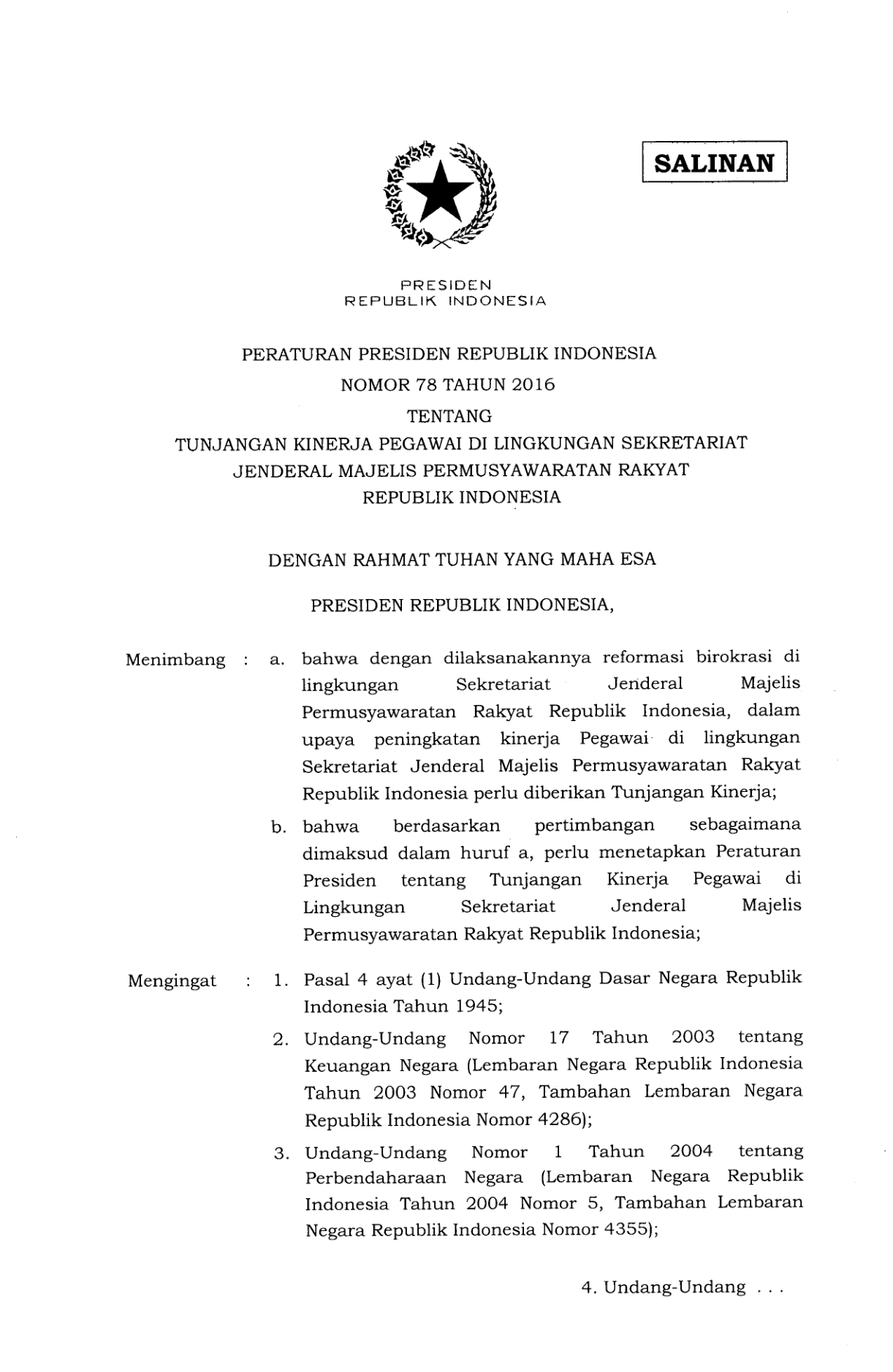 Peraturan Presiden Nomor 78 Tahun 2016