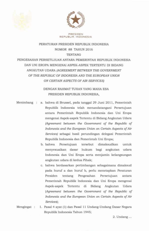 Peraturan Presiden Nomor 88 Tahun 2016