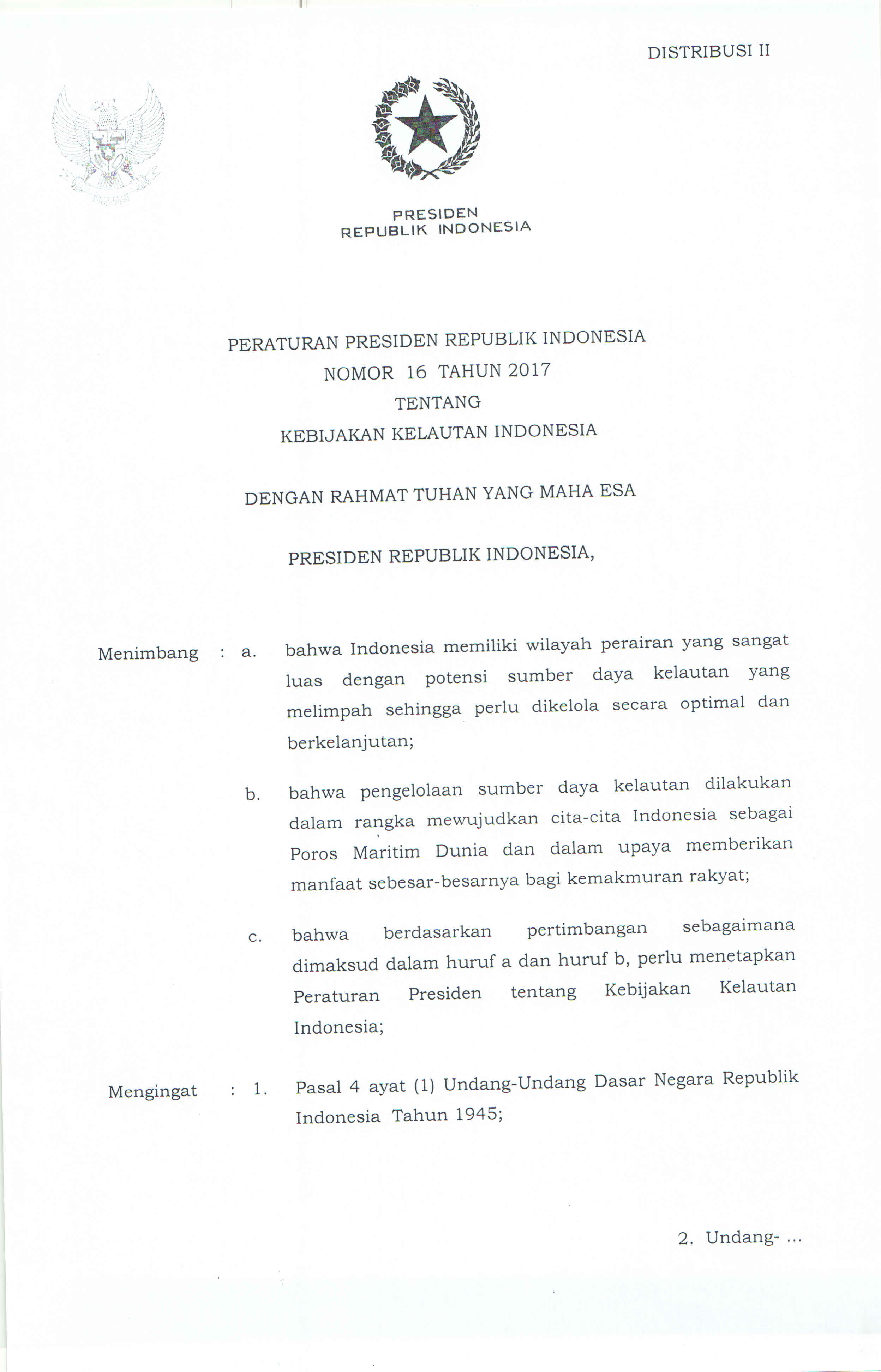 Peraturan Presiden Nomor 16 Tahun 2017