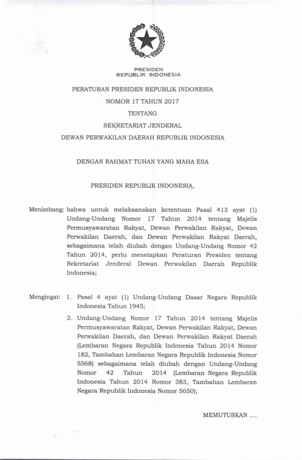 Peraturan Presiden Nomor 17 Tahun 2017