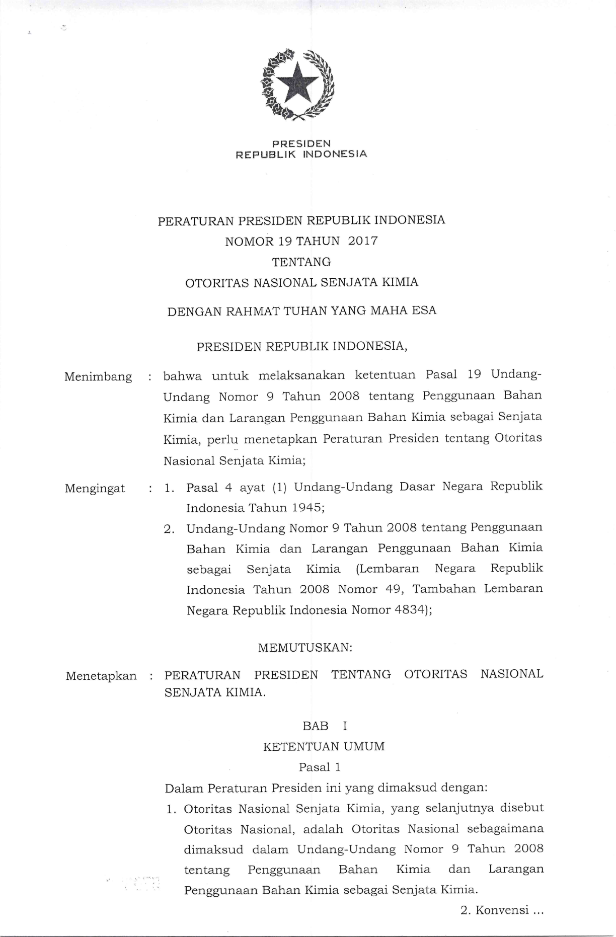 Peraturan Presiden Nomor 19 Tahun 2017