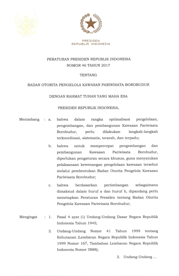 Peraturan Presiden Nomor 46 Tahun 2017