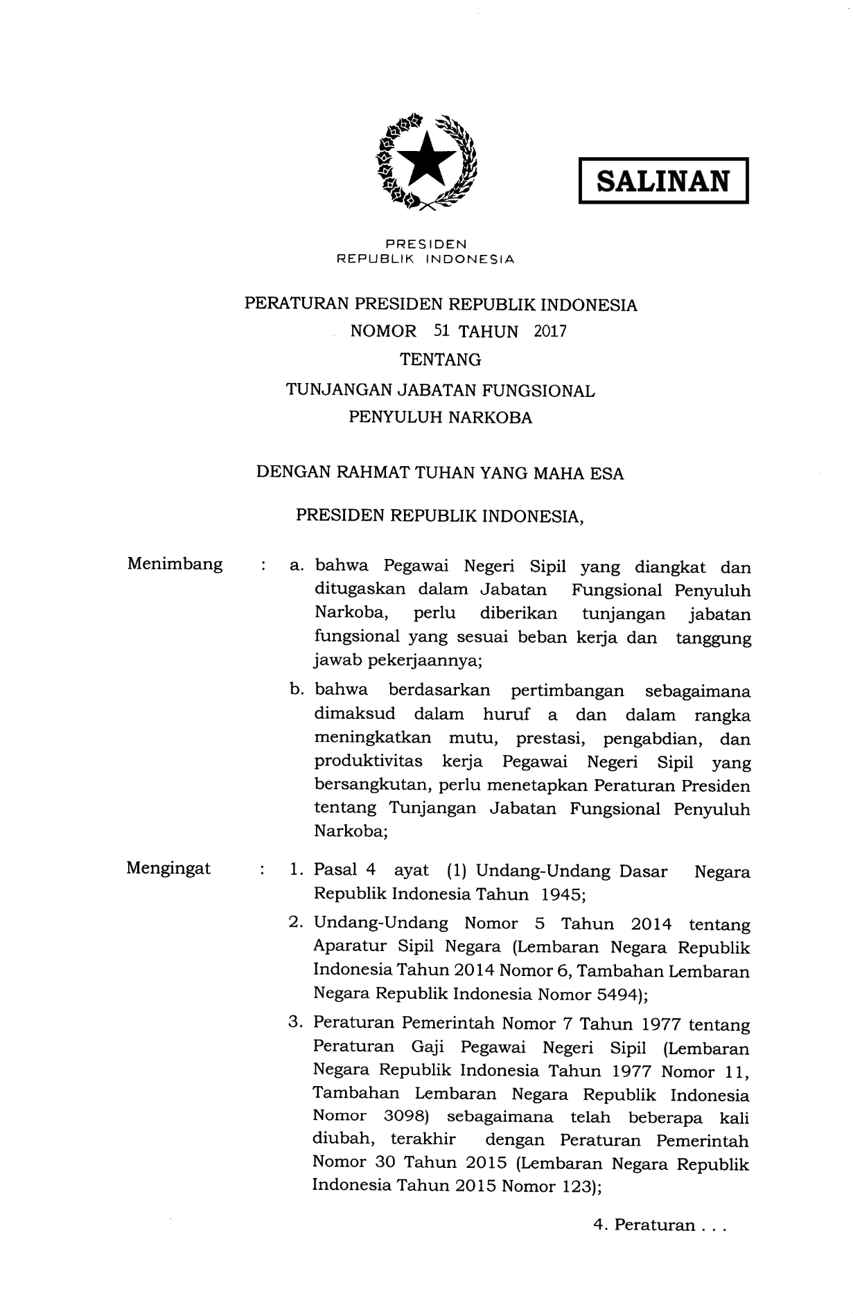 Peraturan Presiden Nomor 51 Tahun 2017