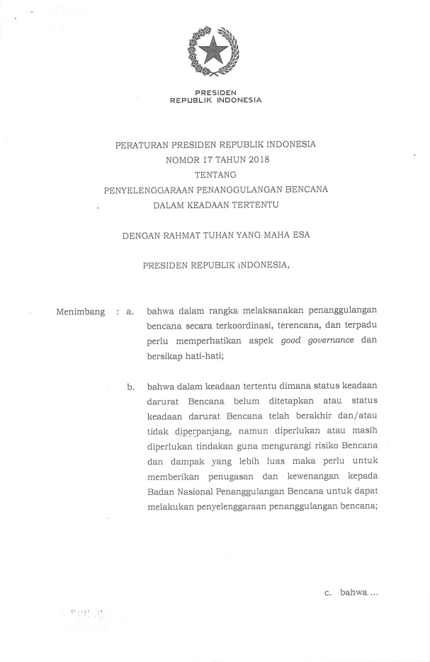 Peraturan Presiden Nomor 17 Tahun 2018