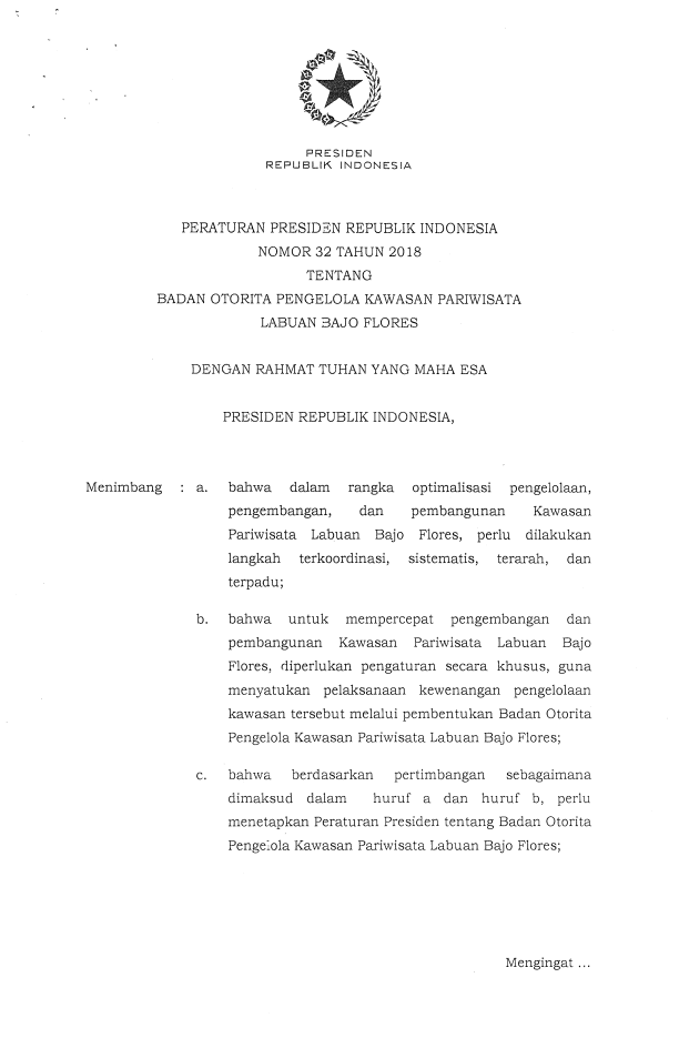 Peraturan Presiden Nomor 32 Tahun 2018