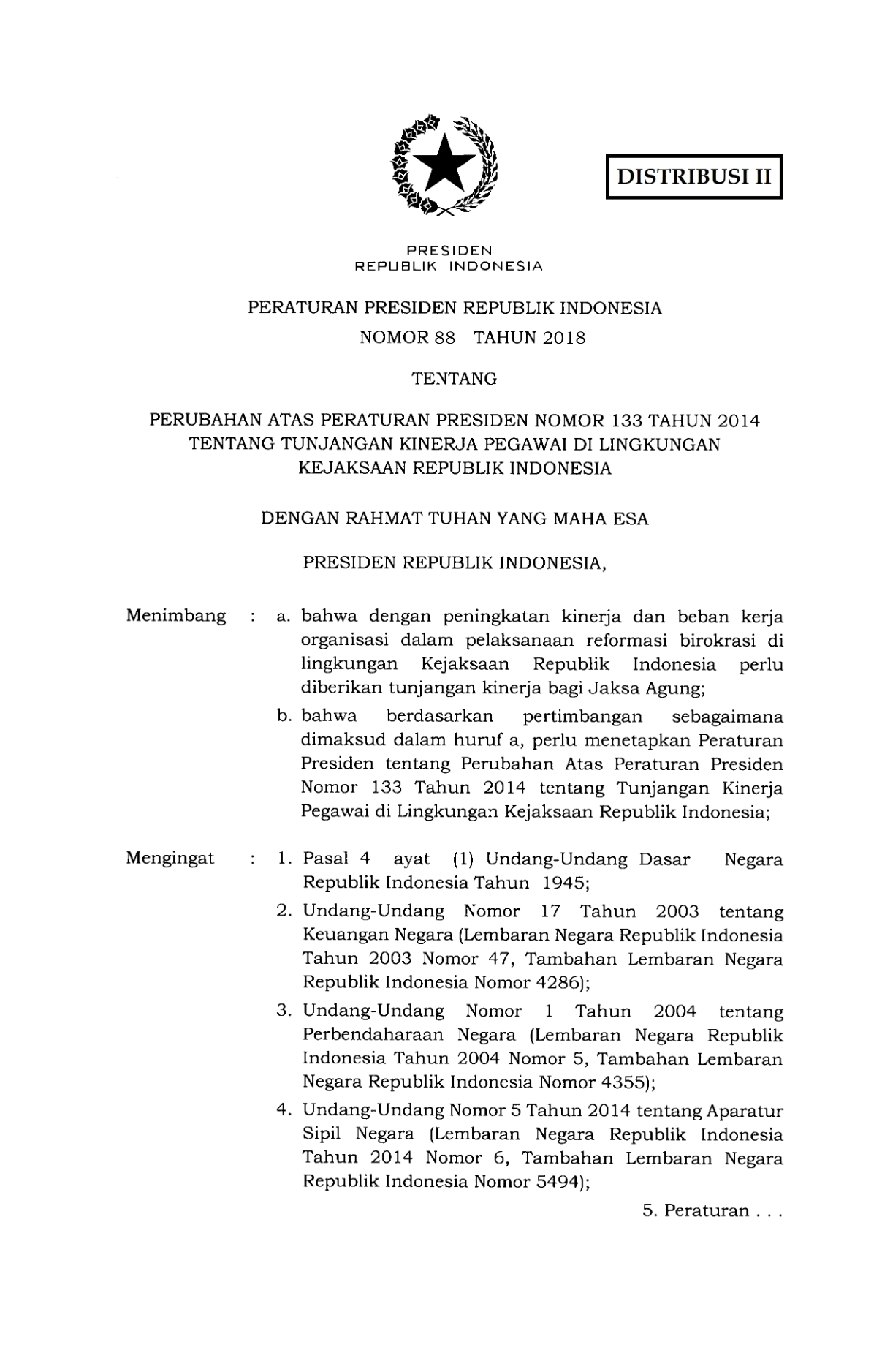 Peraturan Presiden Nomor 88 Tahun 2018