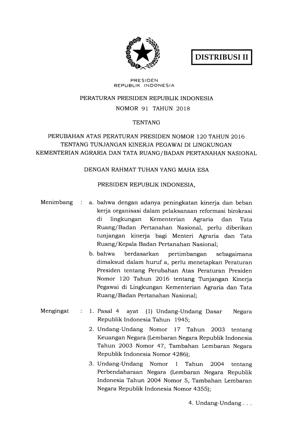 Peraturan Presiden Nomor 91 Tahun 2018