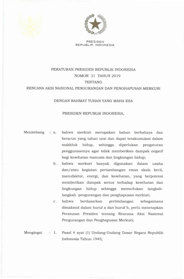 Peraturan Presiden Nomor 21 Tahun 2019