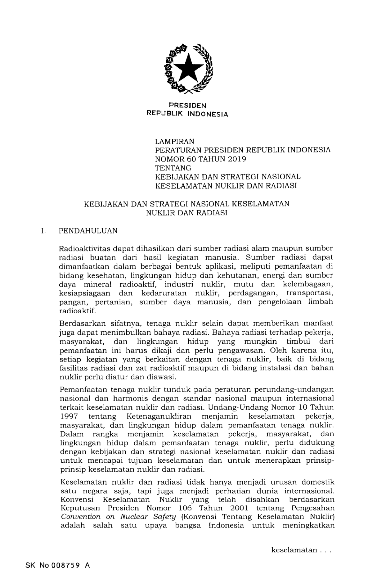 Peraturan Presiden Nomor 60 Tahun 2019