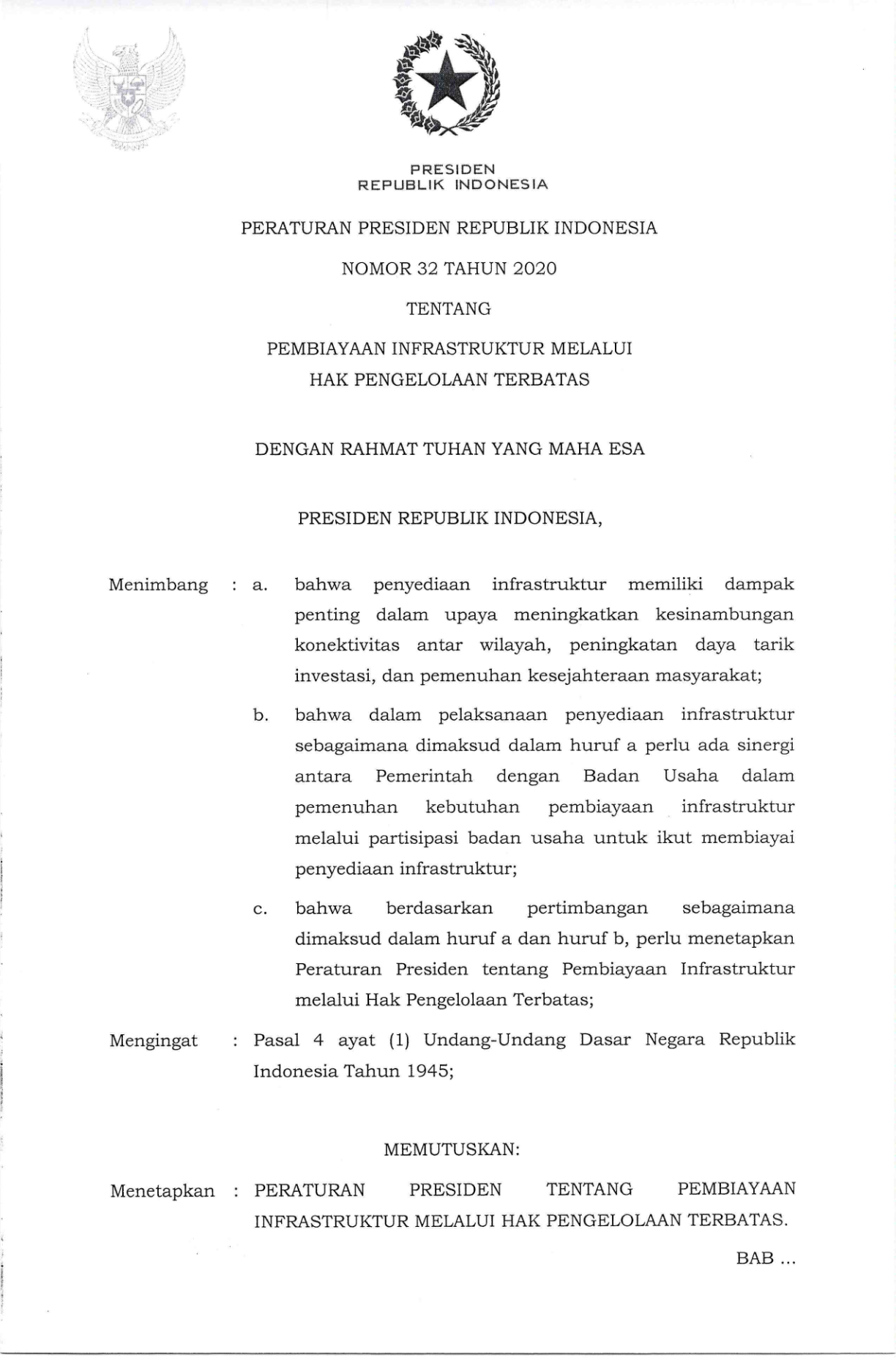 Peraturan Presiden Nomor 32 Tahun 2020