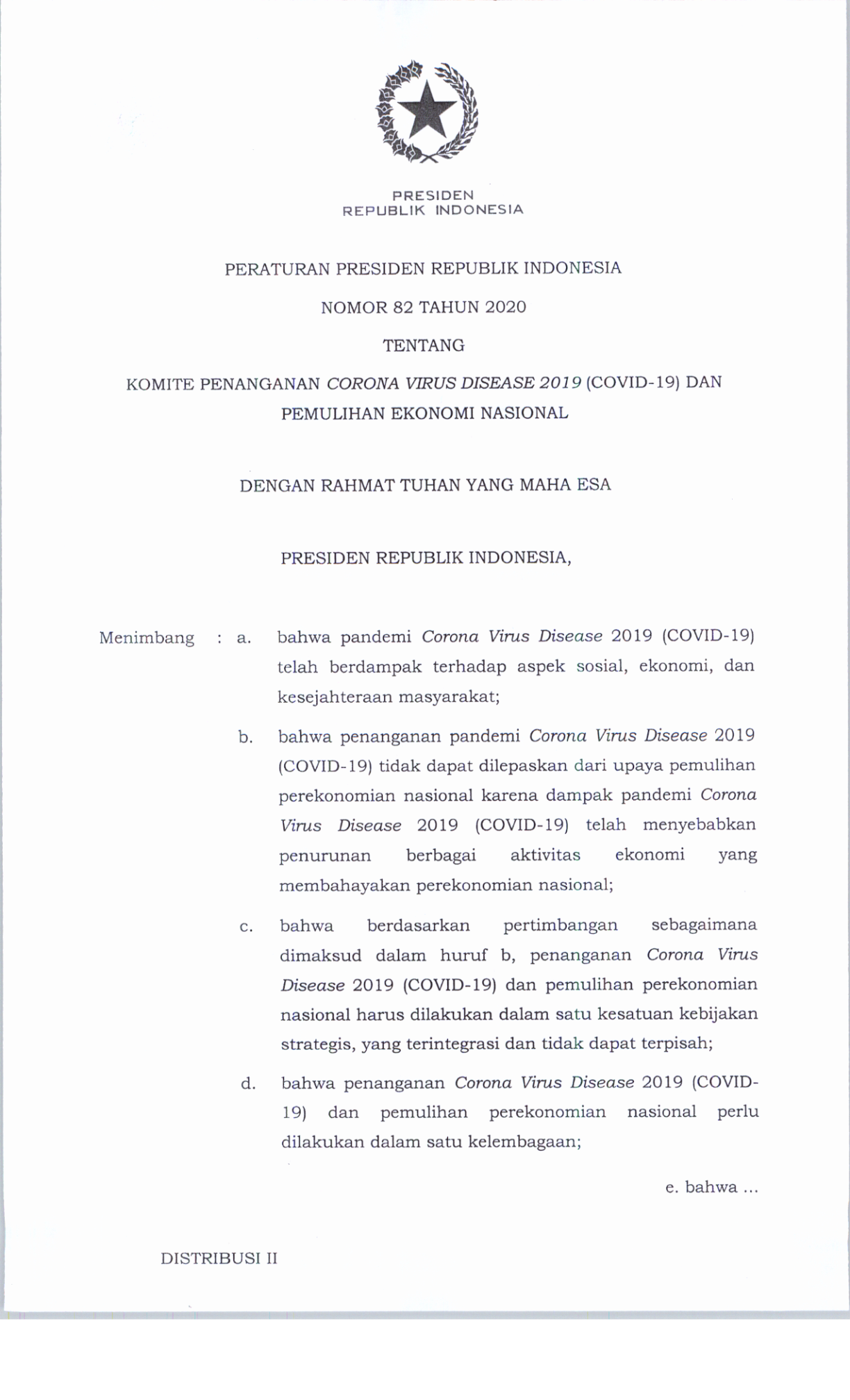 Peraturan Presiden Nomor 82 Tahun 2020