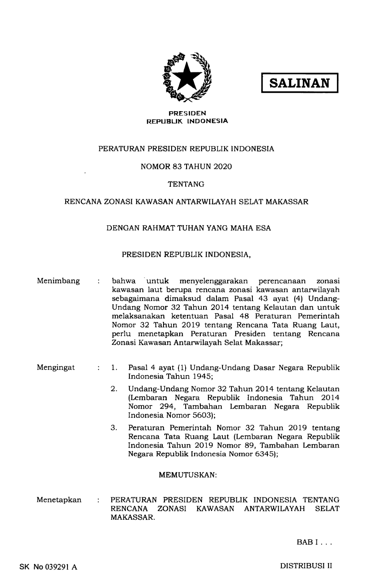 Peraturan Presiden Nomor 83 Tahun 2020