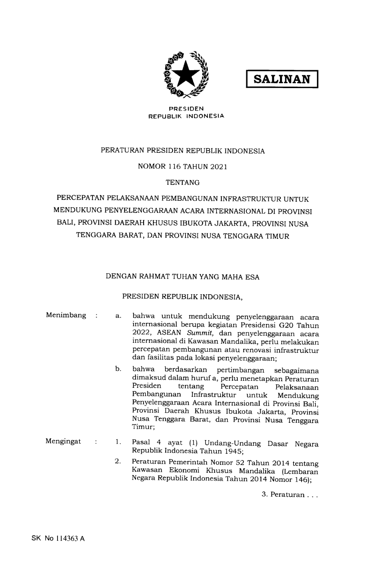 Peraturan Presiden Nomor 116 Tahun 2021