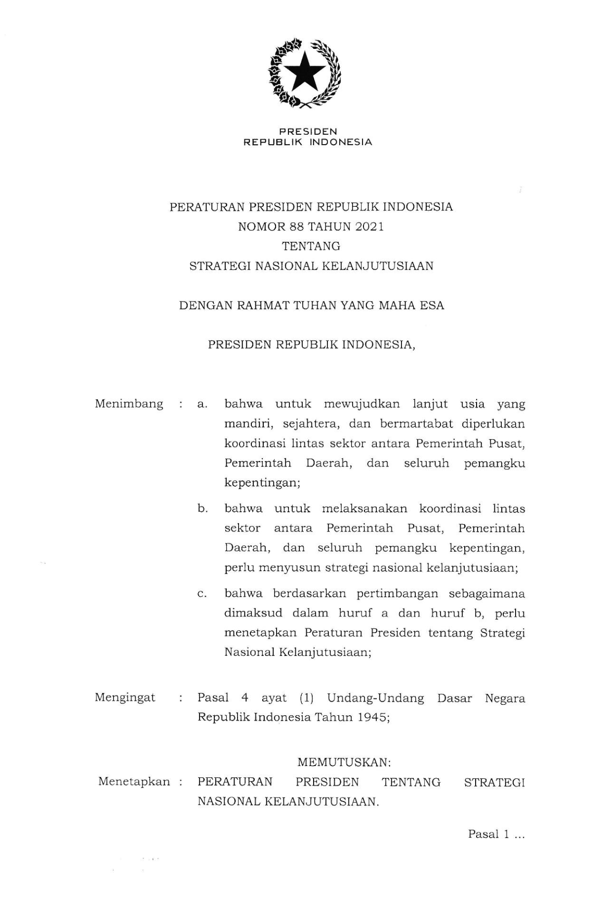 Peraturan Presiden Nomor 88 Tahun 2021