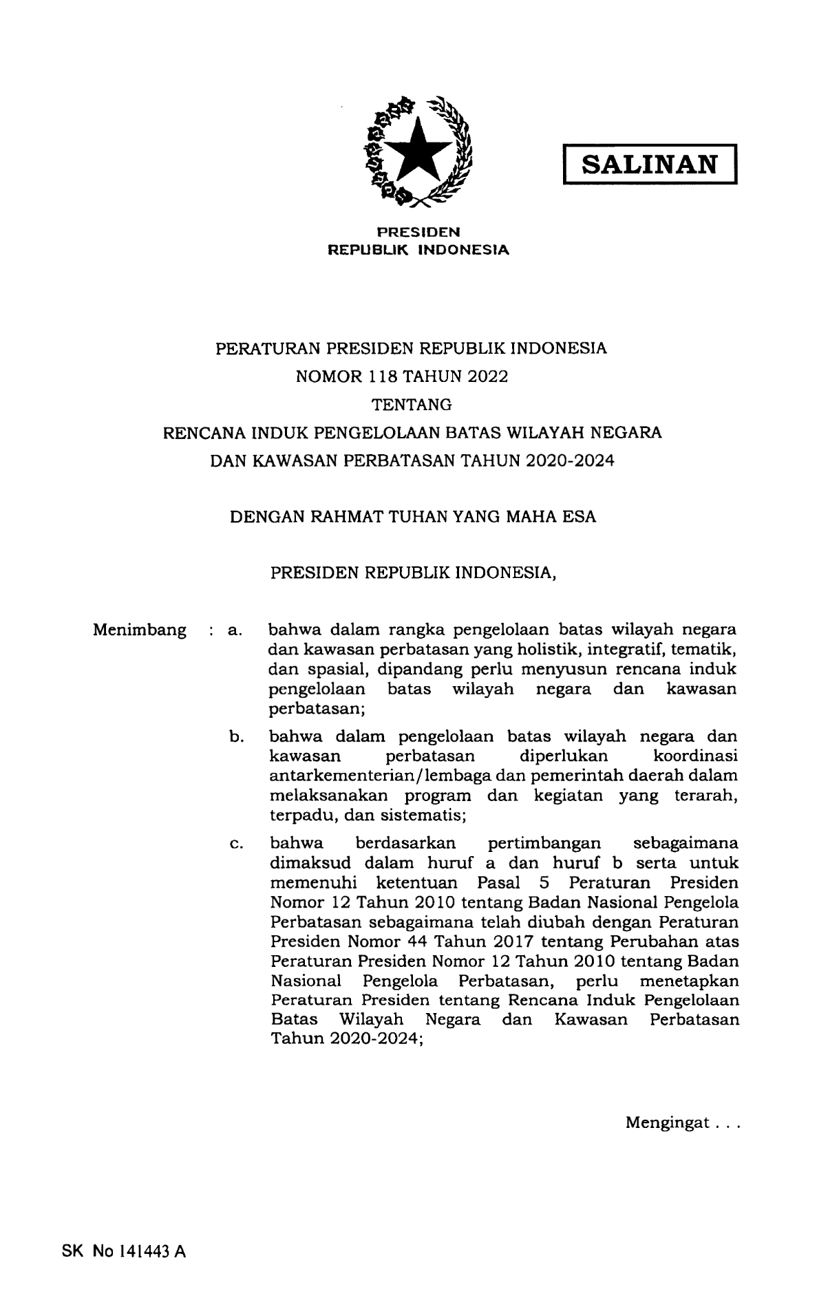 Peraturan Presiden Nomor 118 Tahun 2022