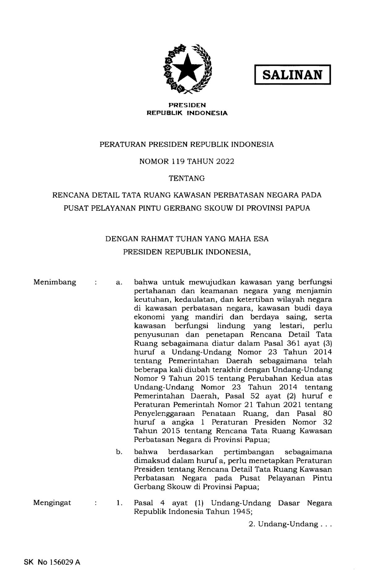 Peraturan Presiden Nomor 119 Tahun 2022