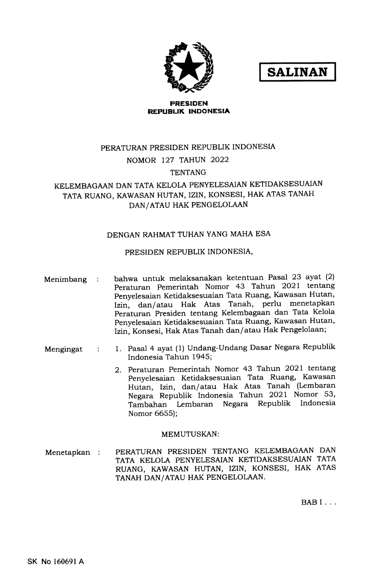 Peraturan Presiden Nomor 127 Tahun 2022