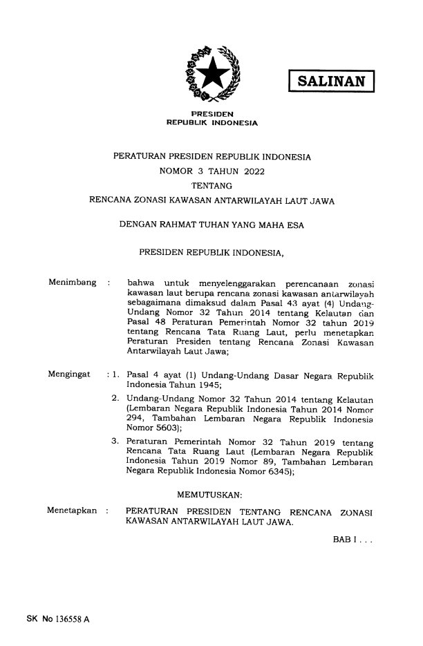 Peraturan Presiden Nomor 3 Tahun 2022