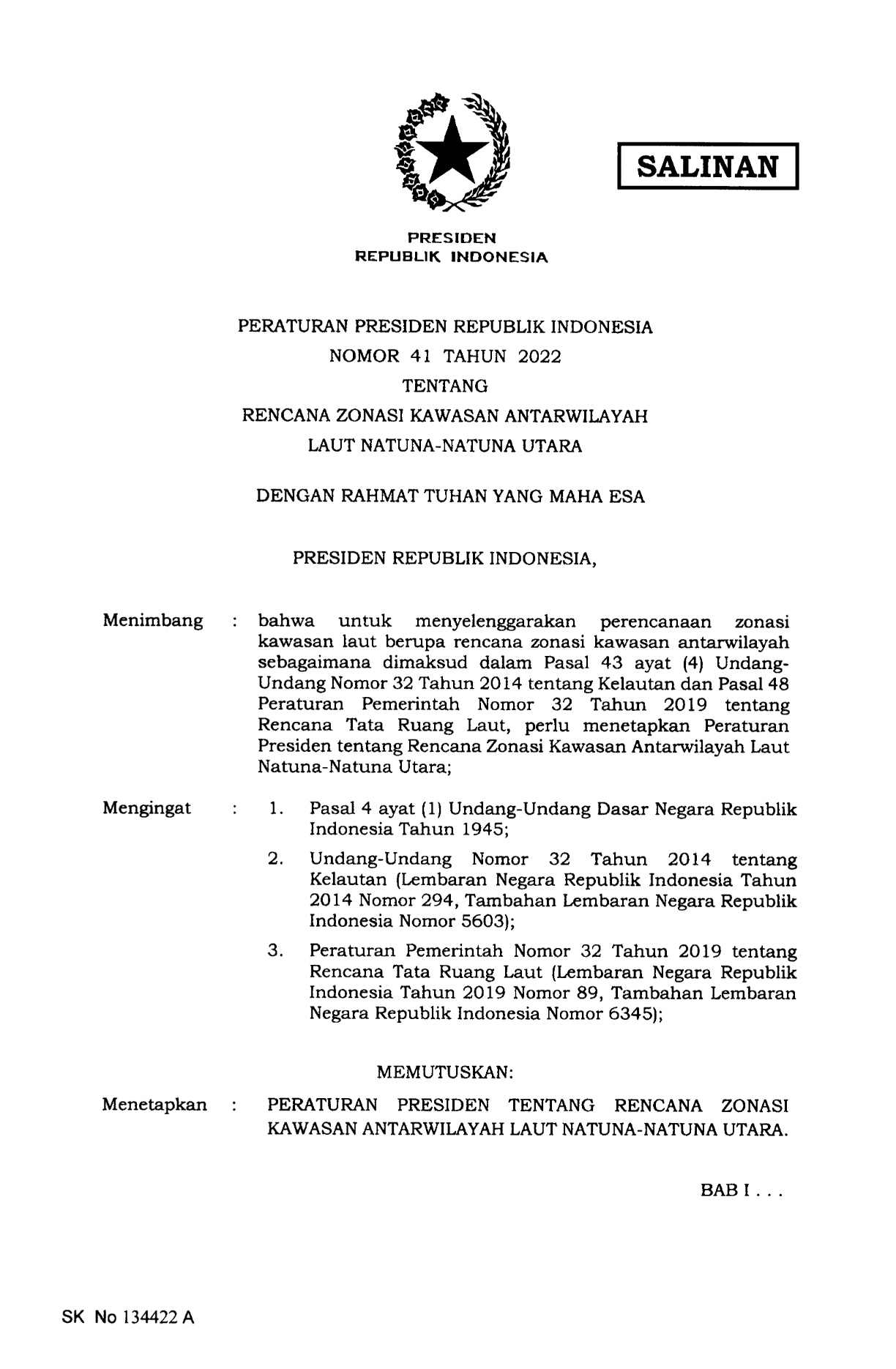 Peraturan Presiden Nomor 41 Tahun 2022