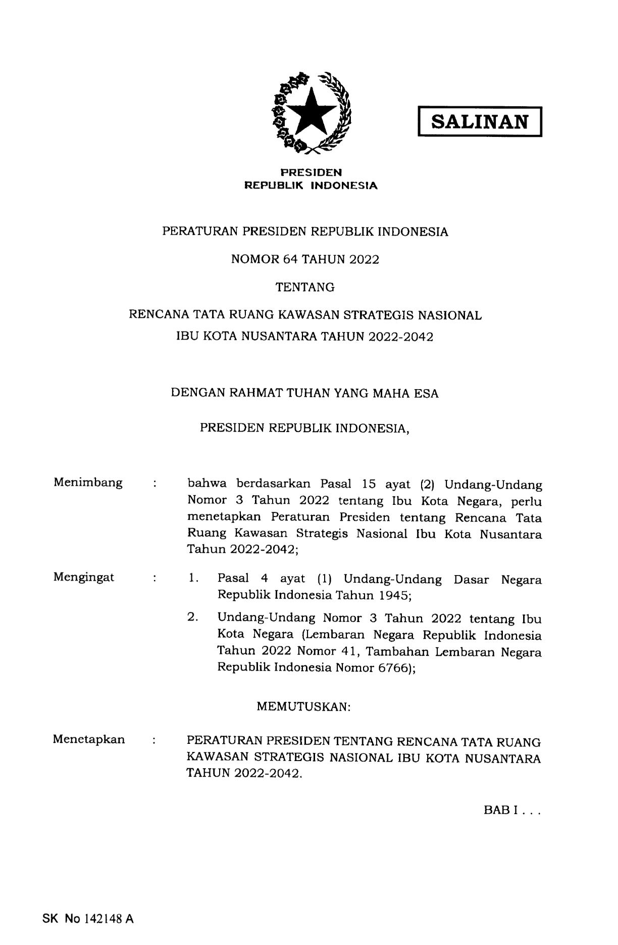 Peraturan Presiden Nomor 64 Tahun 2022