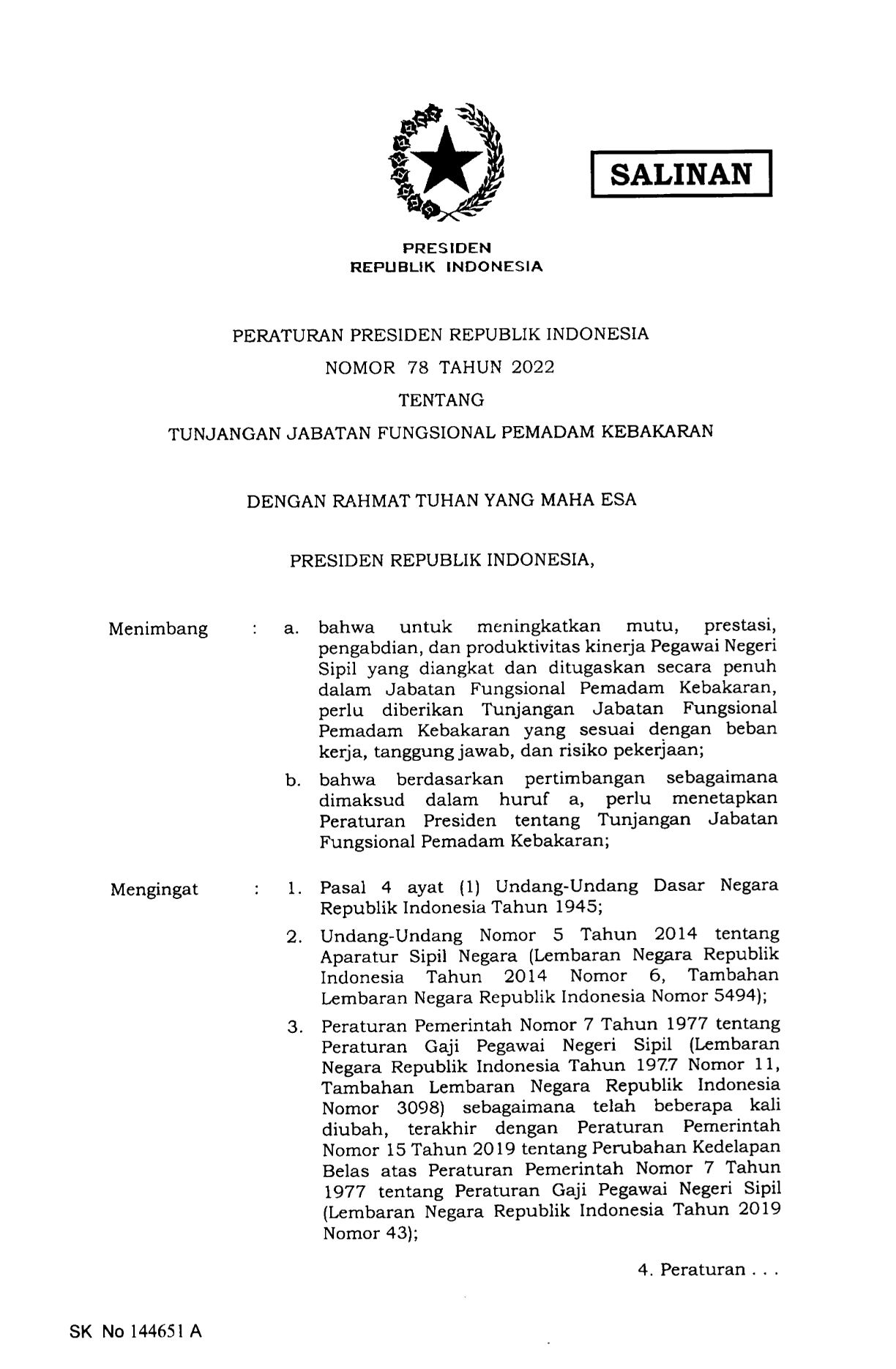 Peraturan Presiden Nomor 78 Tahun 2022