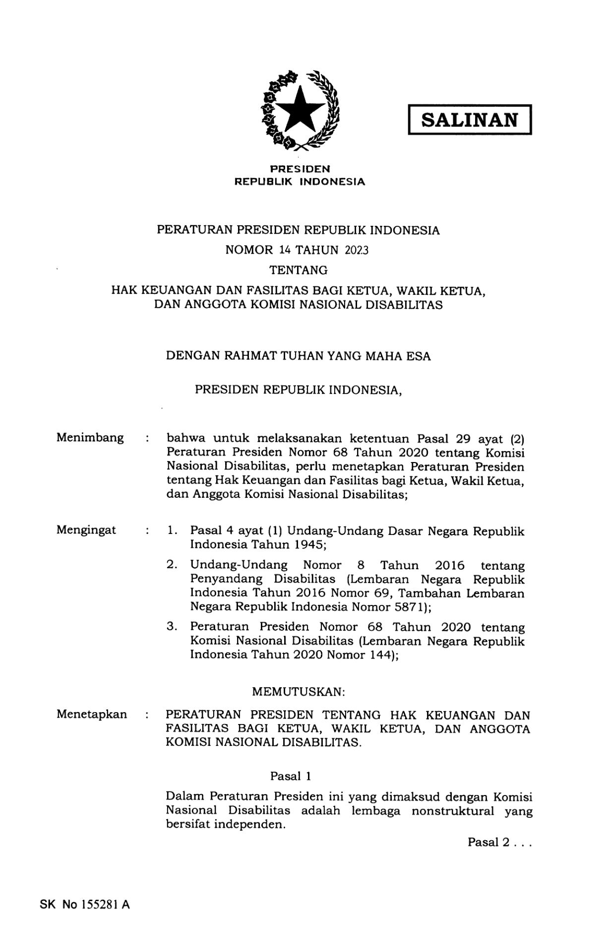 Peraturan Presiden Nomor 14 Tahun 2023
