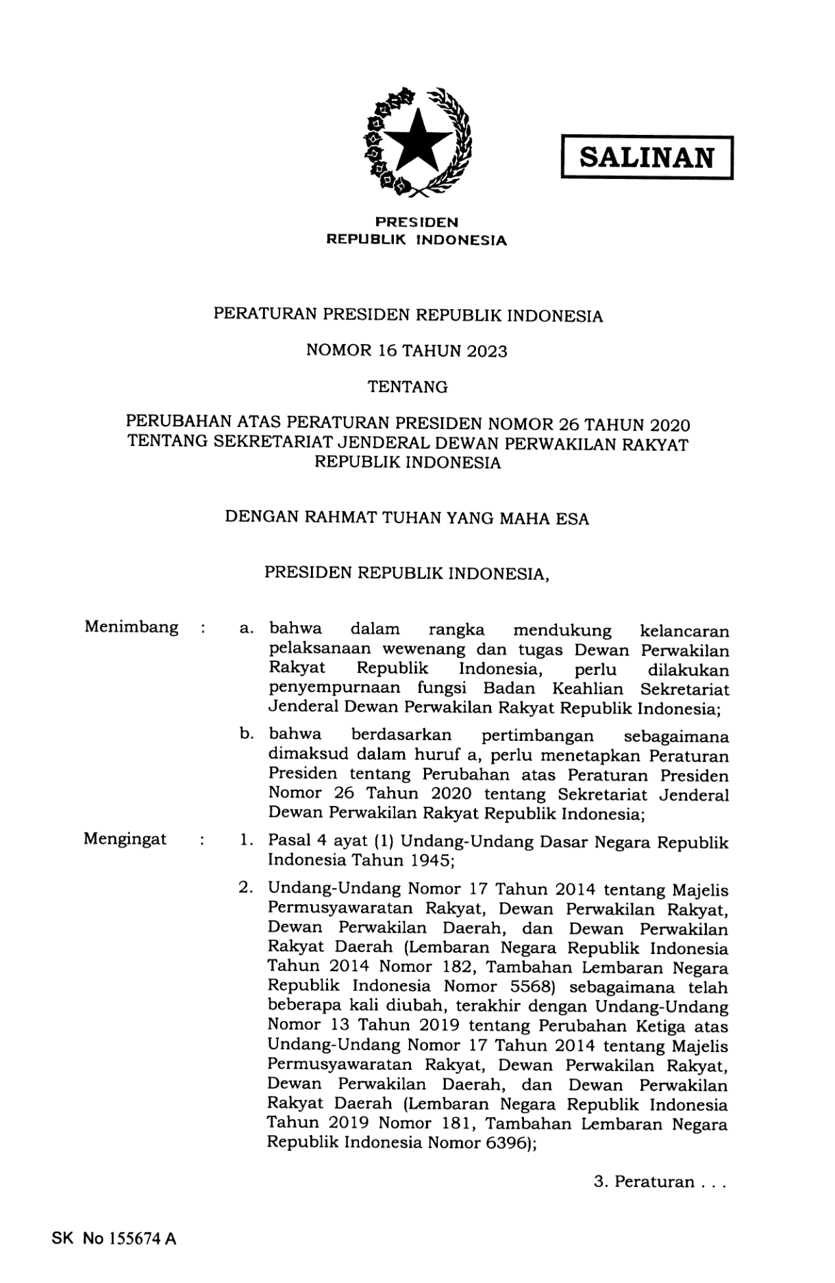 Peraturan Presiden Nomor 16 Tahun 2023