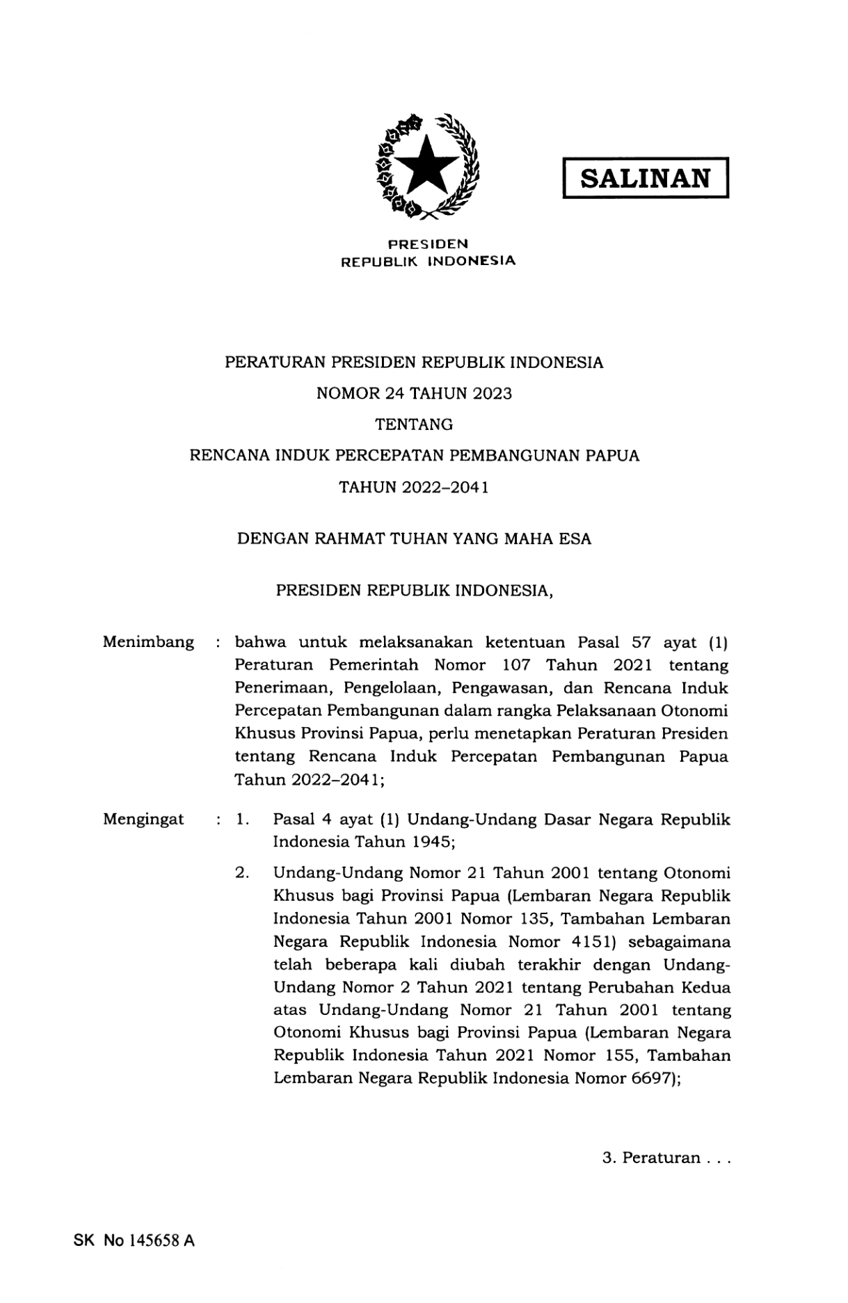 Peraturan Presiden Nomor 24 Tahun 2023