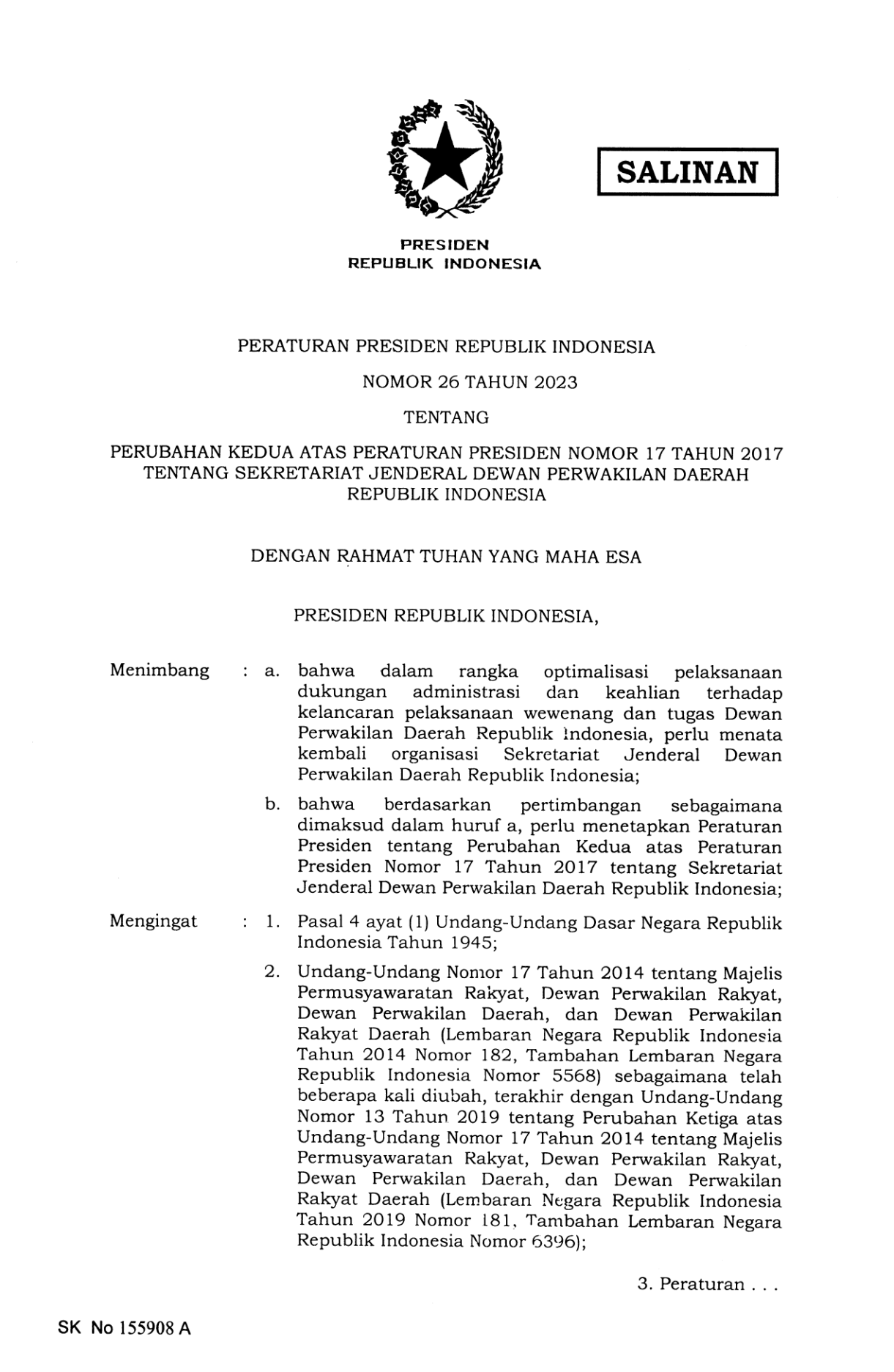 Peraturan Presiden Nomor 26 Tahun 2023