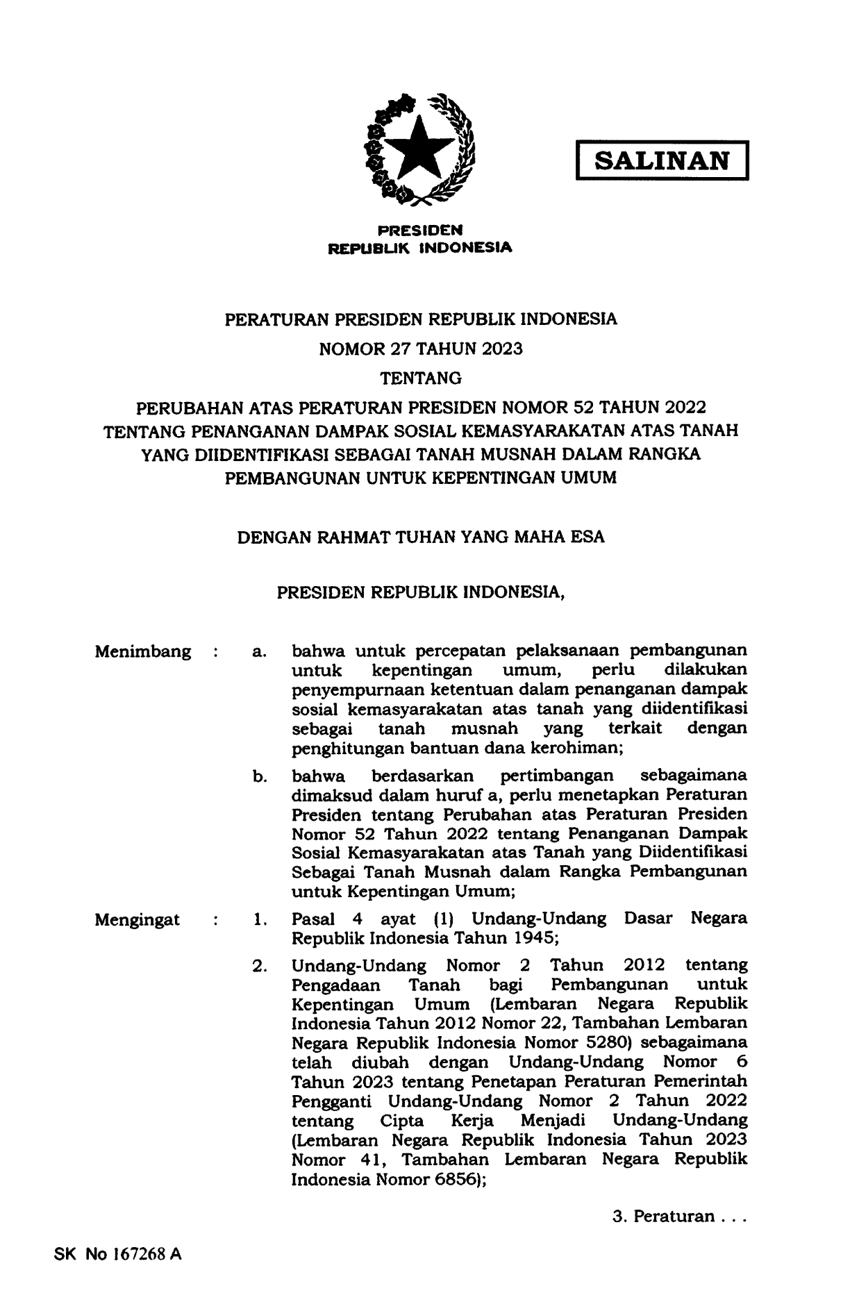 Peraturan Presiden Nomor 27 Tahun 2023