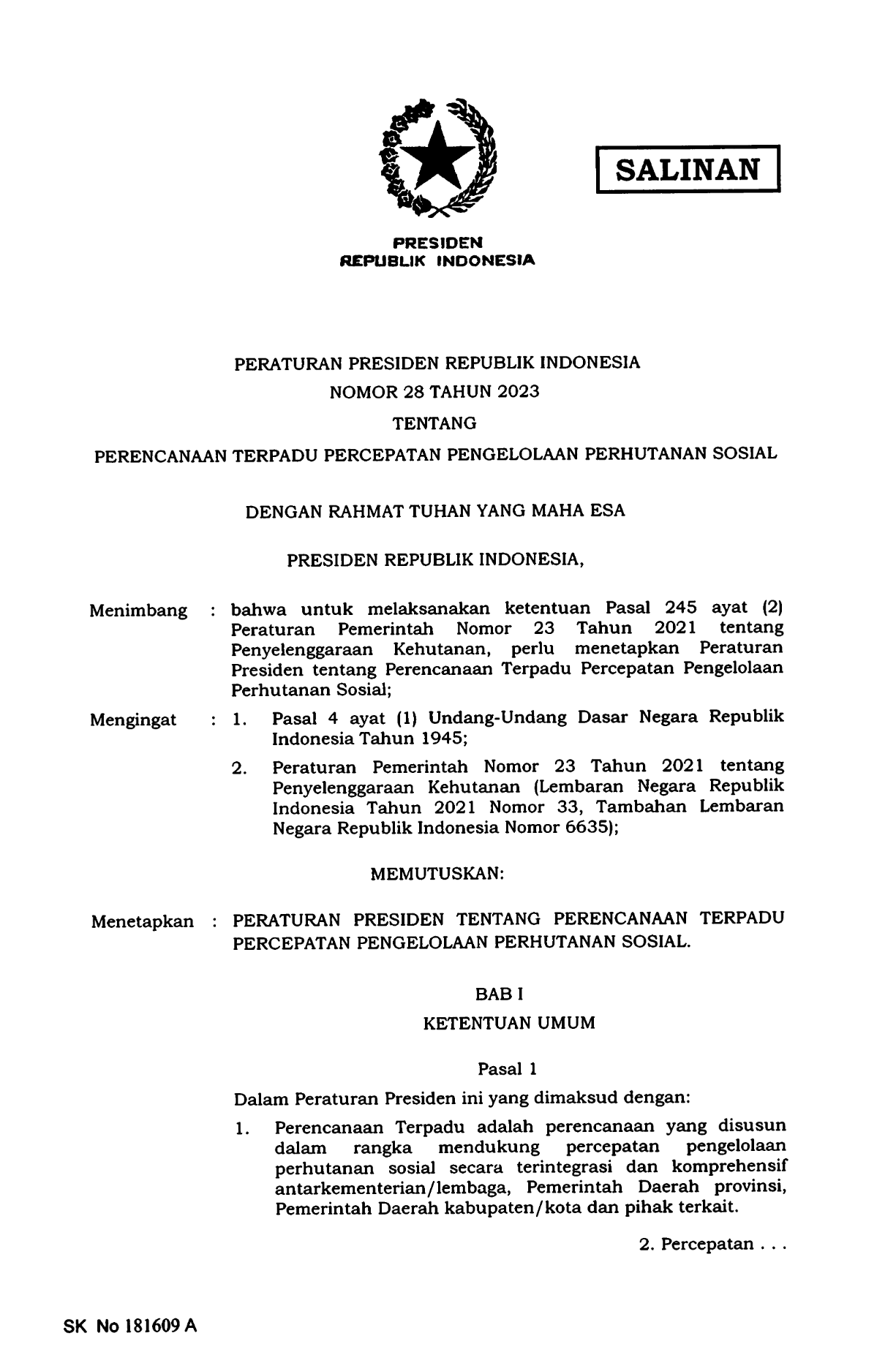 Peraturan Presiden Nomor 28 Tahun 2023