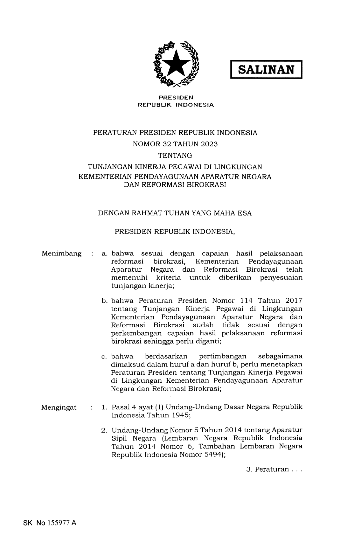 Peraturan Presiden Nomor 32 Tahun 2023