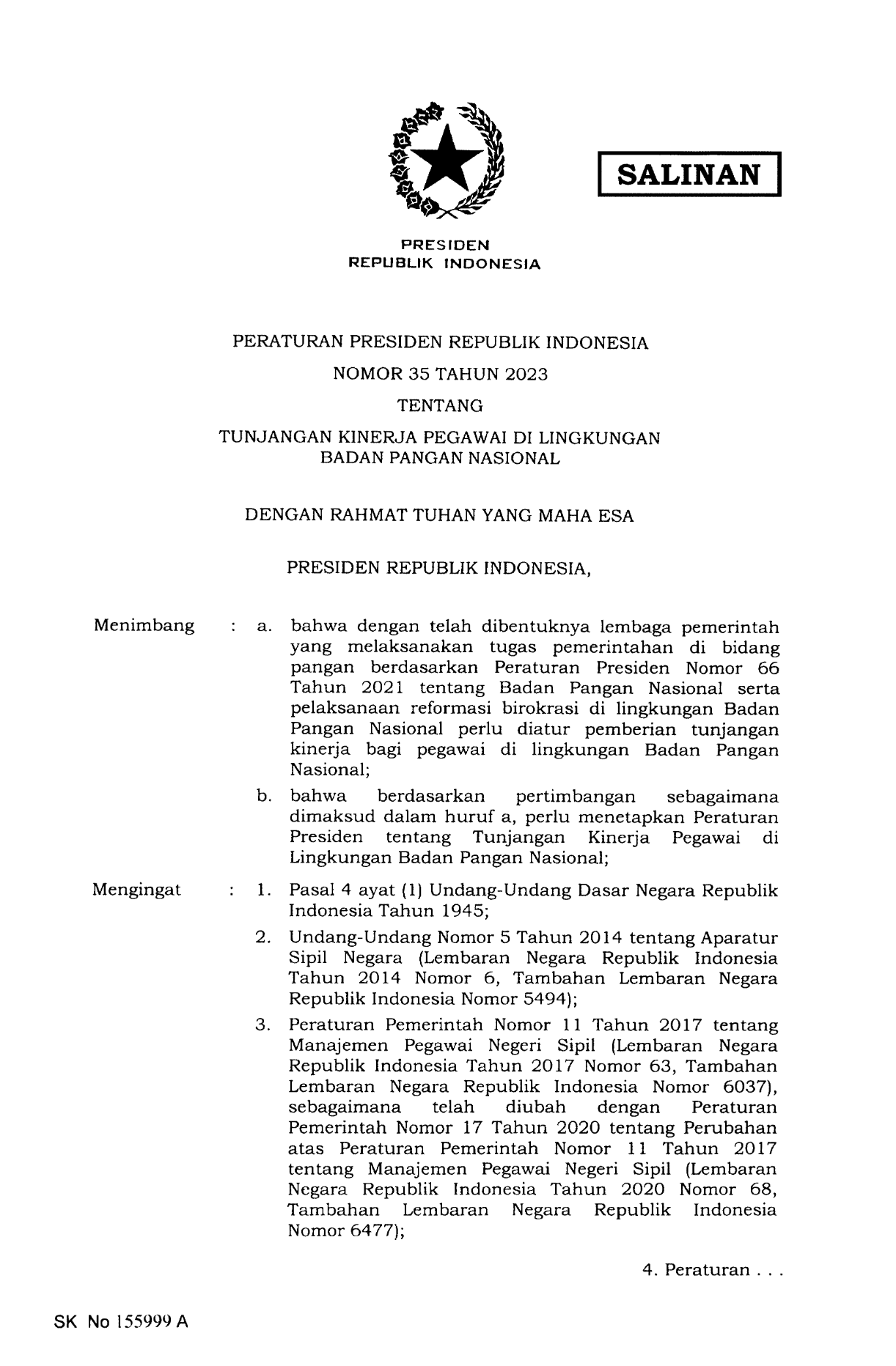 Peraturan Presiden Nomor 35 Tahun 2023