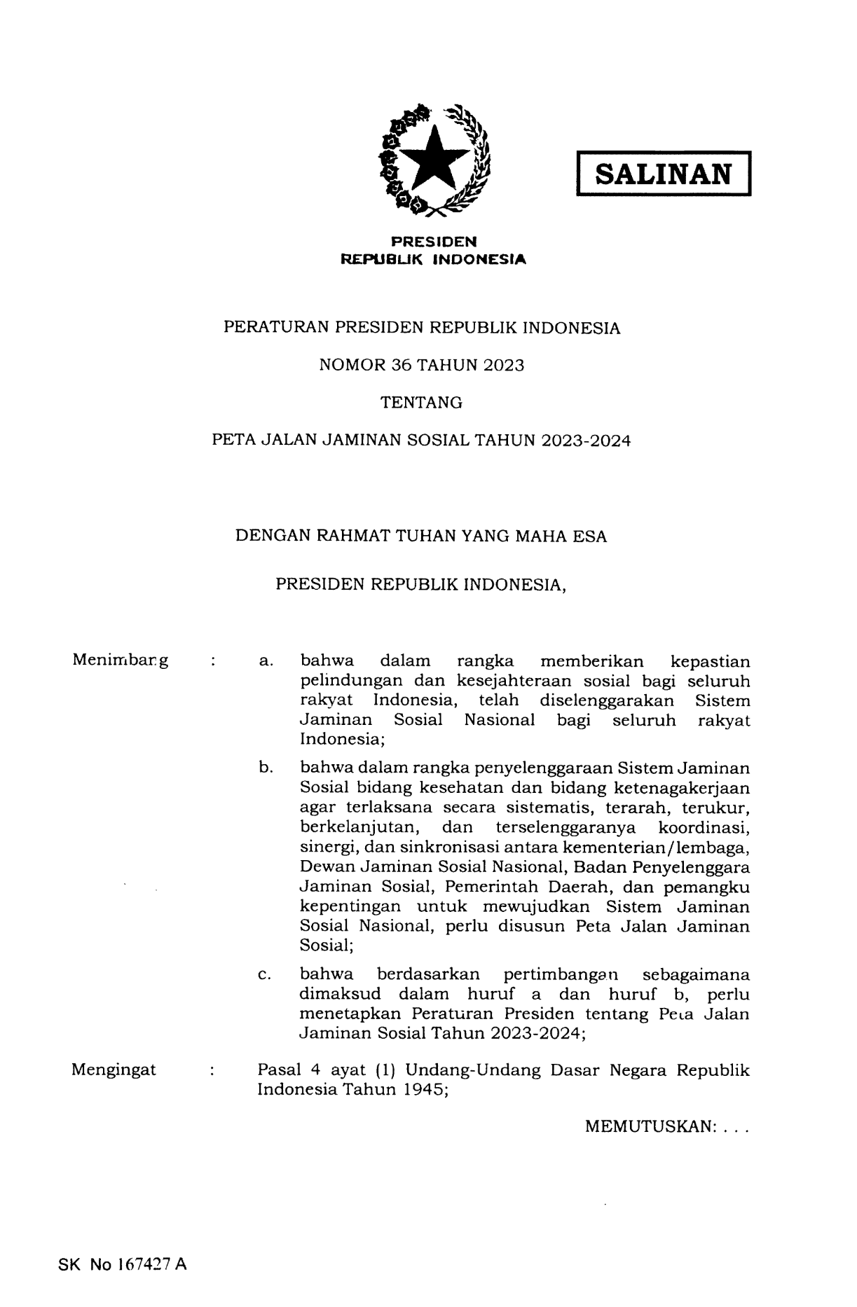 Peraturan Presiden Nomor 36 Tahun 2023