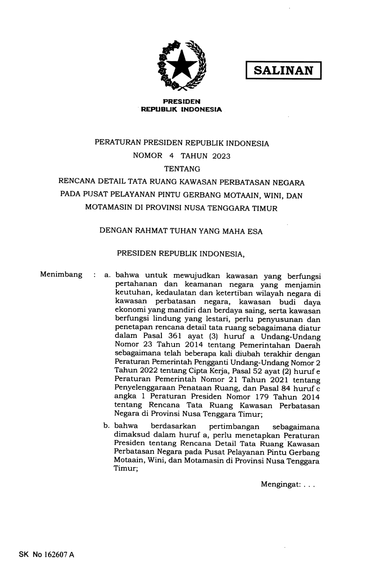 Peraturan Presiden Nomor 4 Tahun 2023