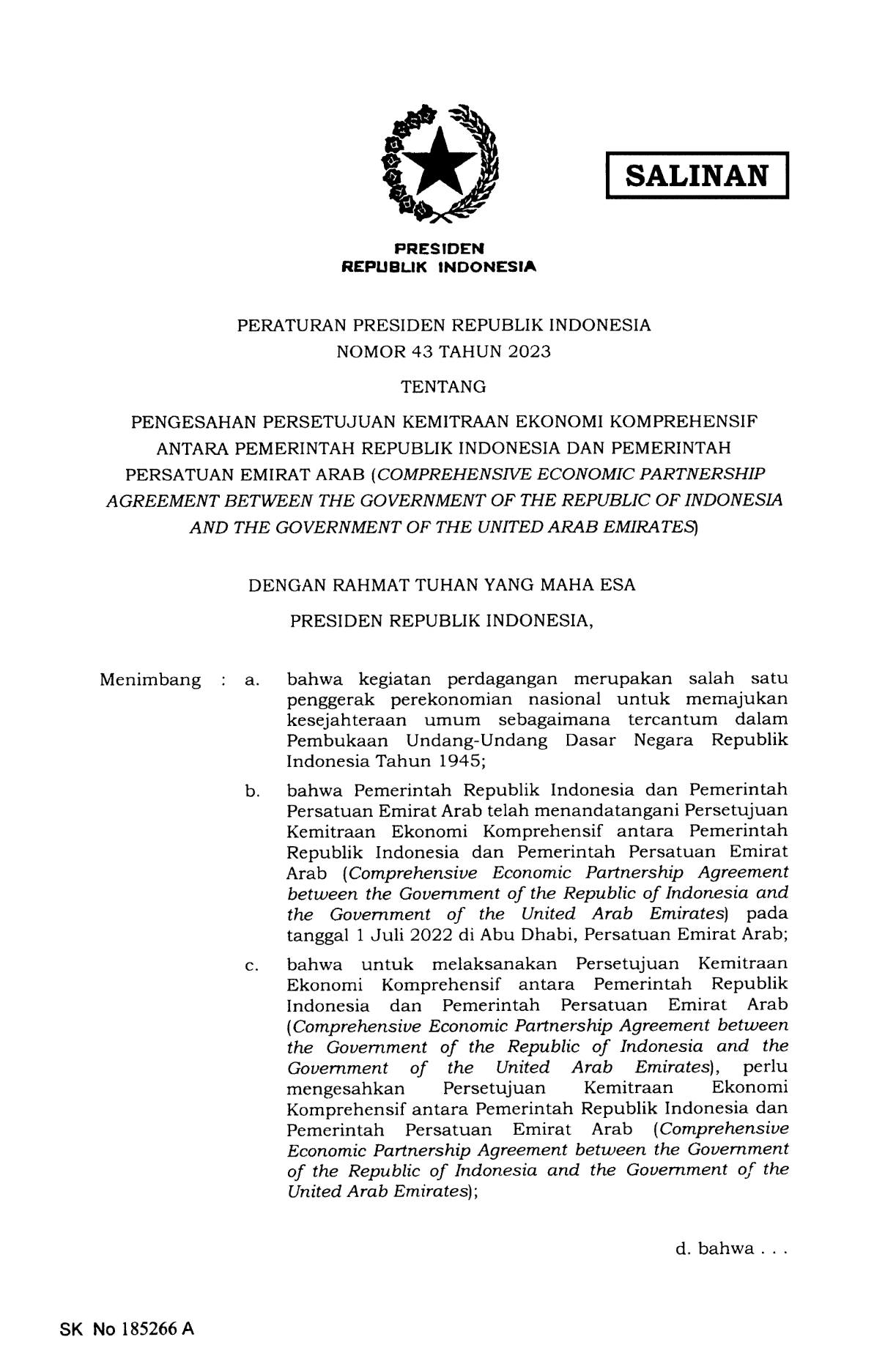 Peraturan Presiden Nomor 43 Tahun 2023