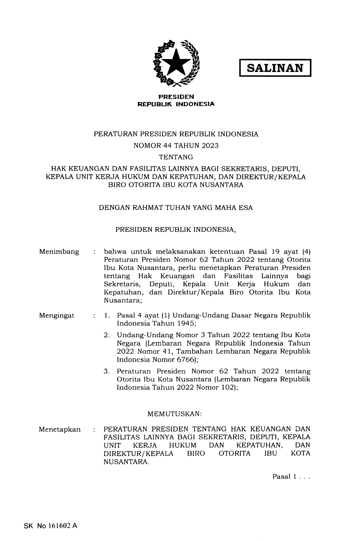 Peraturan Presiden Nomor 44 Tahun 2023
