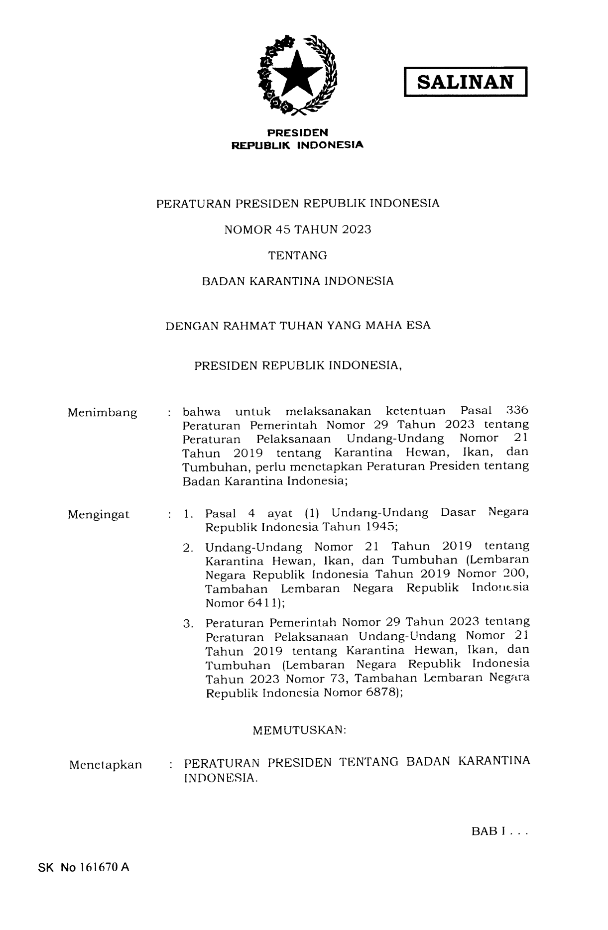 Peraturan Presiden Nomor 45 Tahun 2023