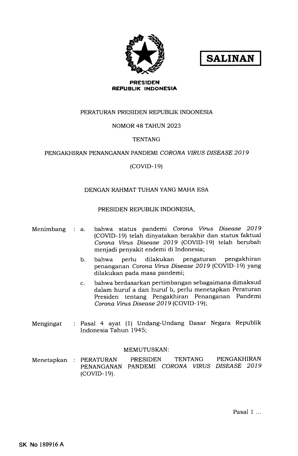 Peraturan Presiden Nomor 48 Tahun 2023